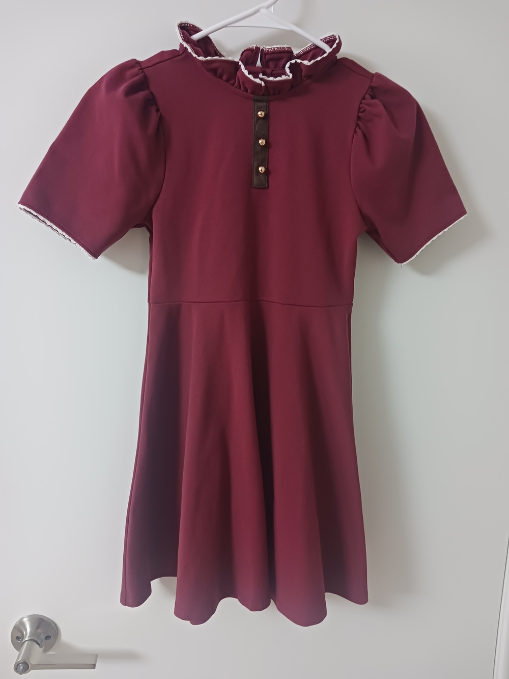 Janie and Jack Burgundy Ruffle Collar Dress with Gold Buttons